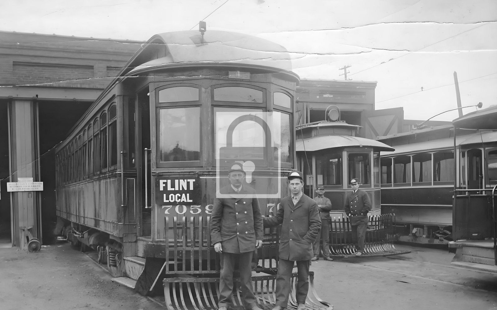 Interurban Trolley Car Station Conductors Flint Michigan MI