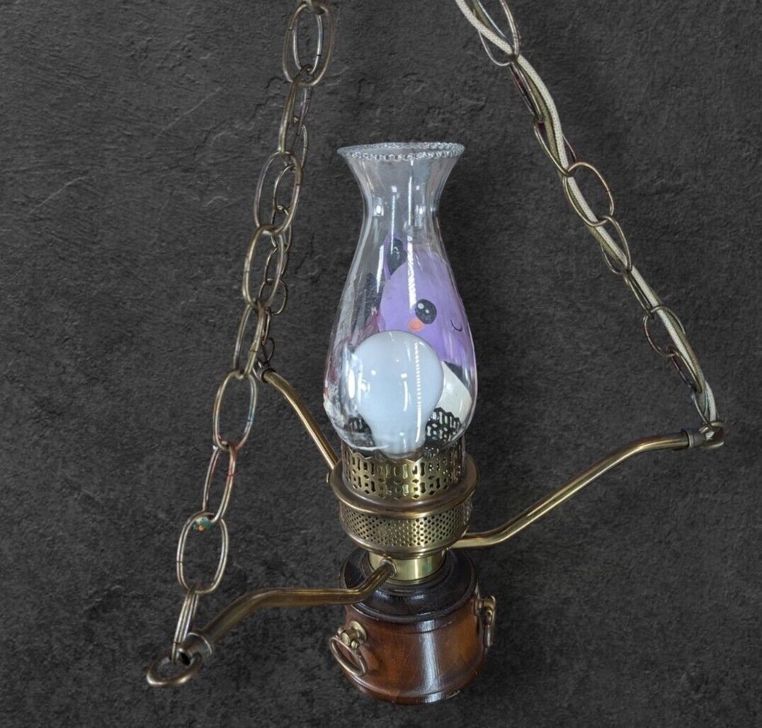 Vintage Mid-Century Hurricane Hanging Swag Lamp Pendant Light Chandelier