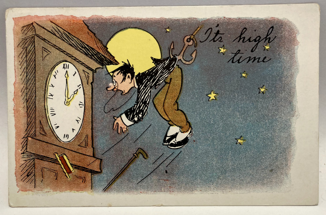 It\'s High Time, Moon, Clock, Vintage Comic Postcard