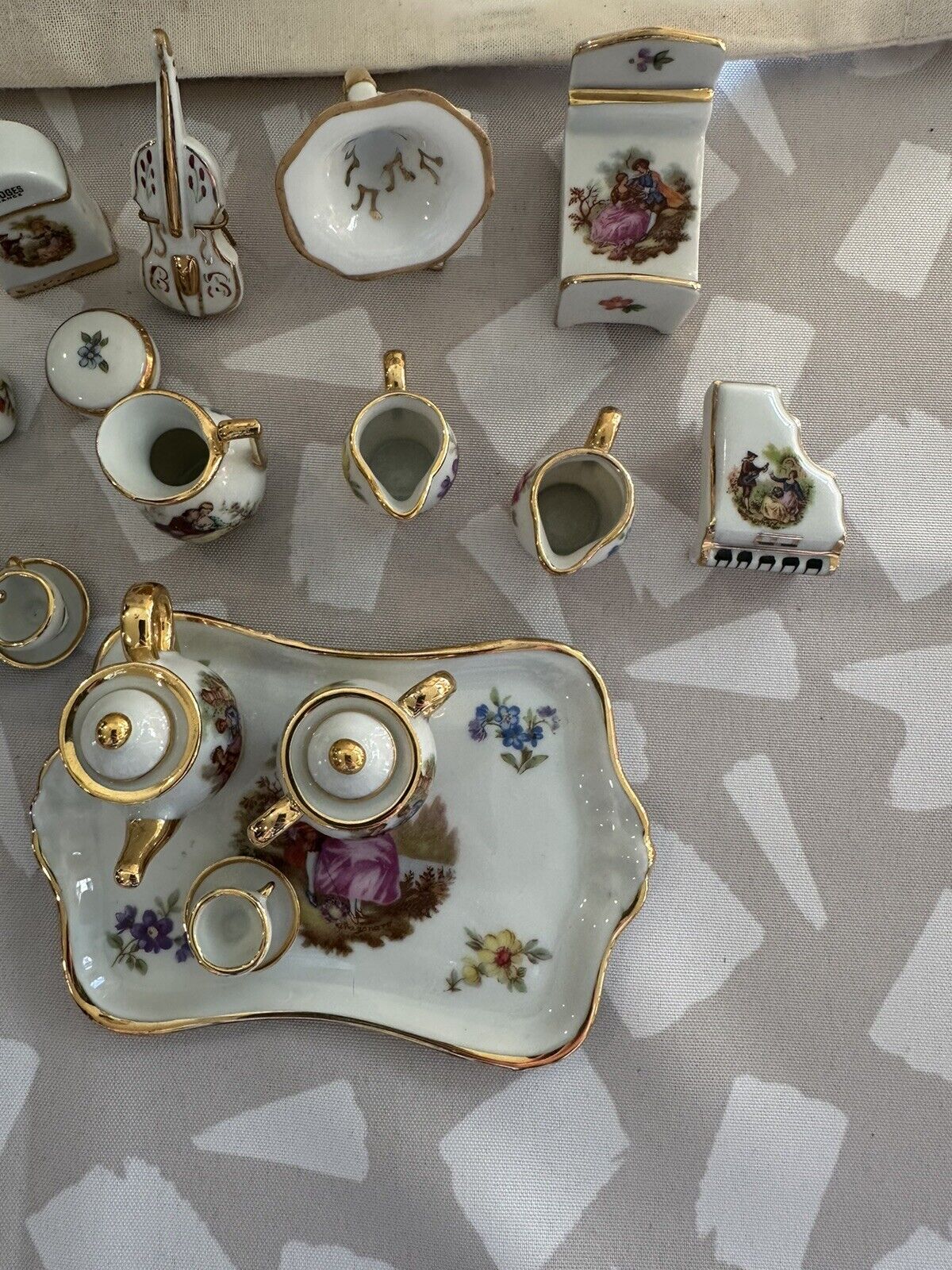 25 LIMOGES Miniature Porcelain France Teacups Pots Tray Doll House Collection