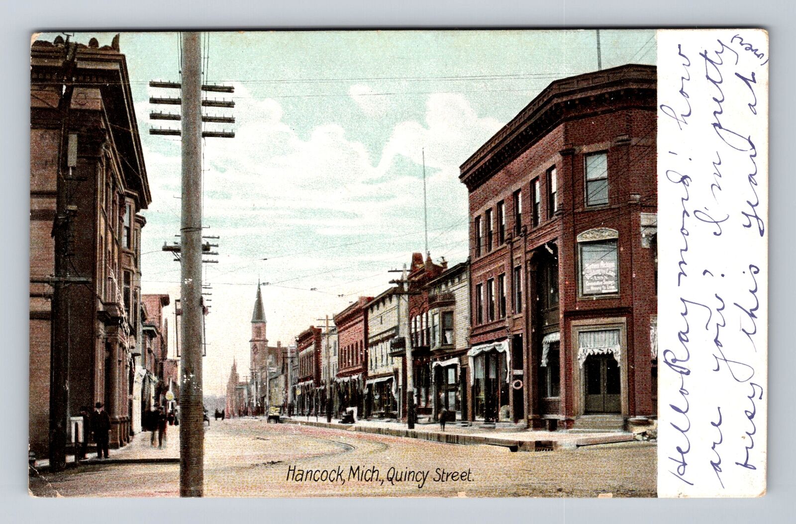 Hancock MI-Michigan, Quincy Street Scenic View, Antique, Vintage c1907 Postcard