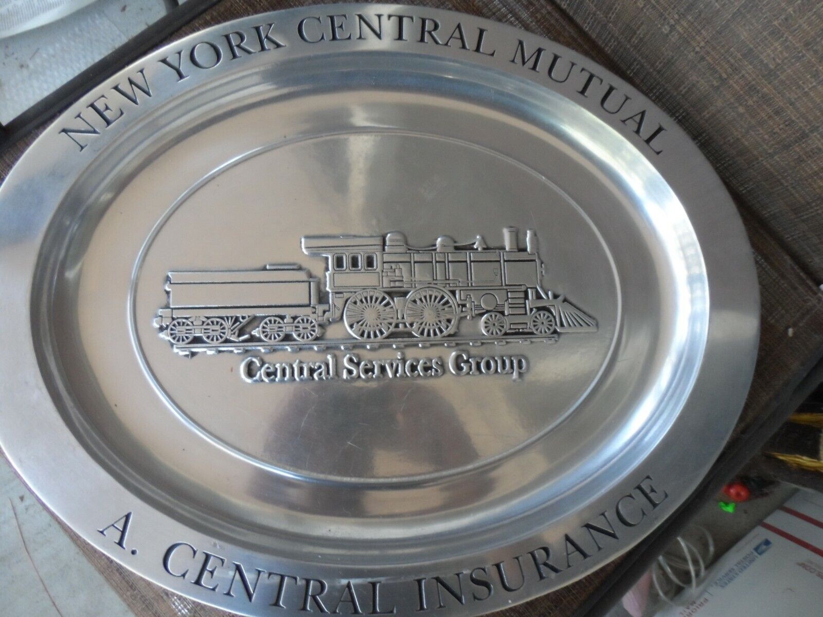 Vintage New York Central Mutual RR Train Wilton Pewter Platter & Tray Insurance