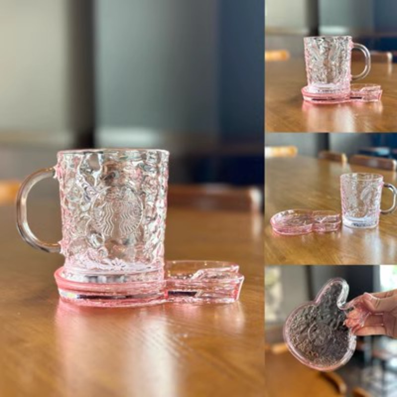 Presell Starbucks Cup 2023 Pink Sakura Cute Rabbit Glass Mug Saucer Set 470ml
