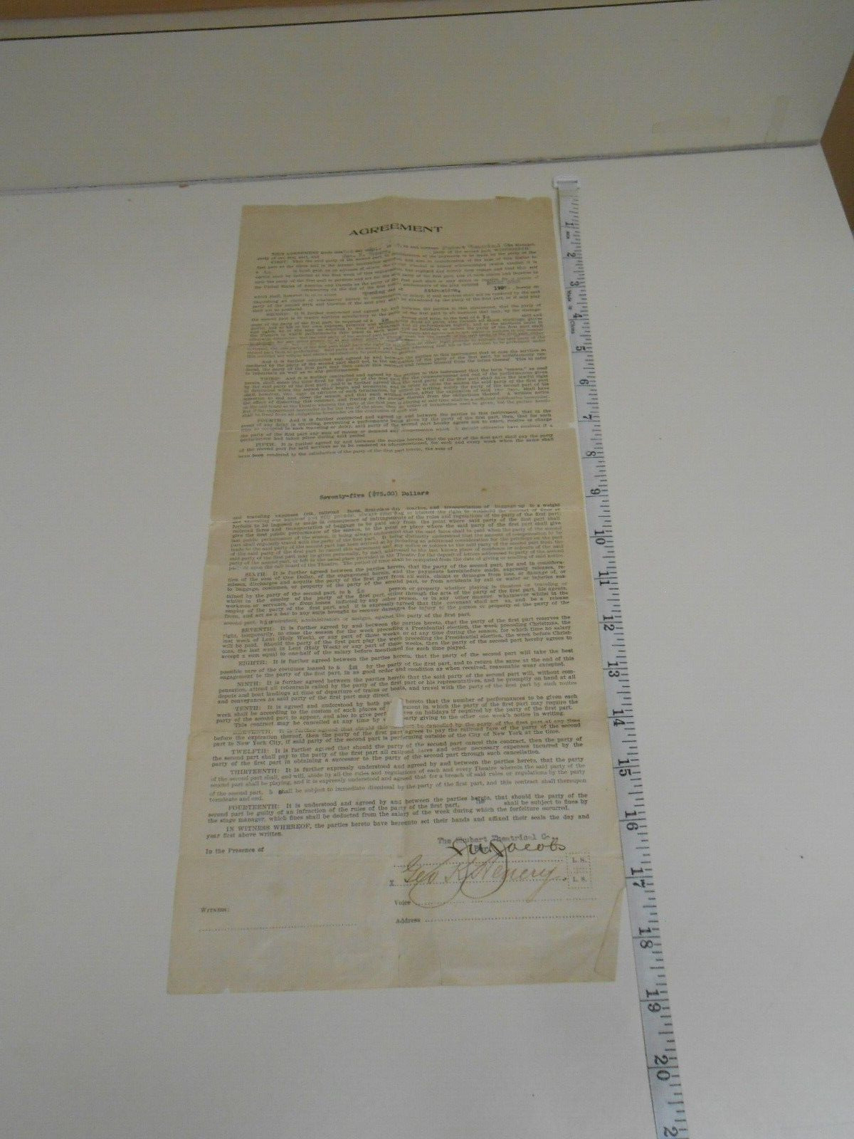 1909 - Unique Contract Between George K. Henery And The Shubert Theatrical Co.,
