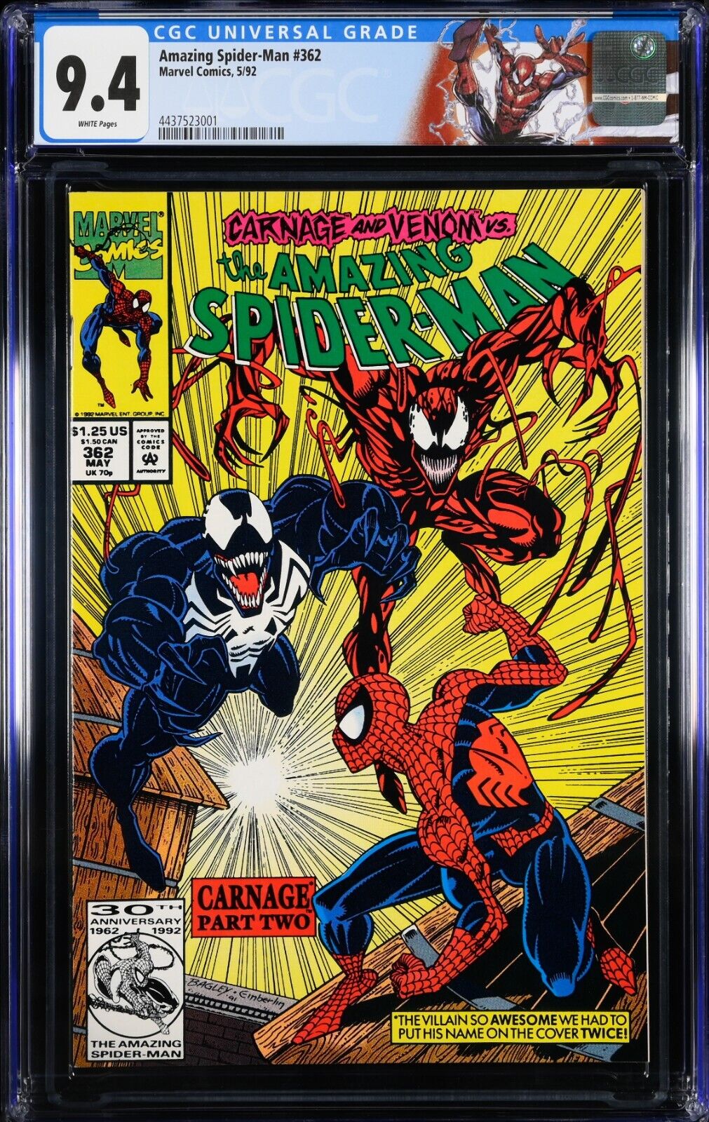 Amazing Spider-Man 362   CGC 9.4 NM+  White Pages CUSTOM LABEL, KEY ISSUE