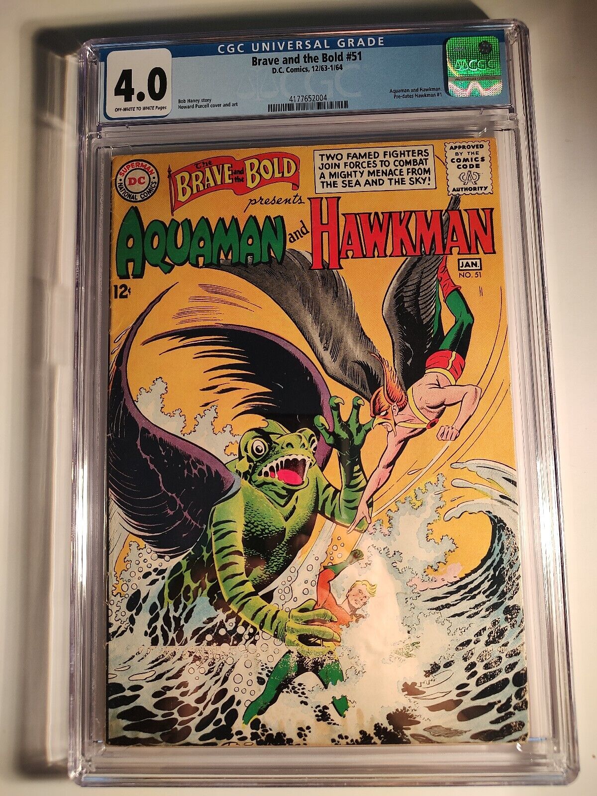 Brave and the Bold #51, CGC 4.0, OW/W Pages, New Slab, DC 1963, Hawkman Aquaman