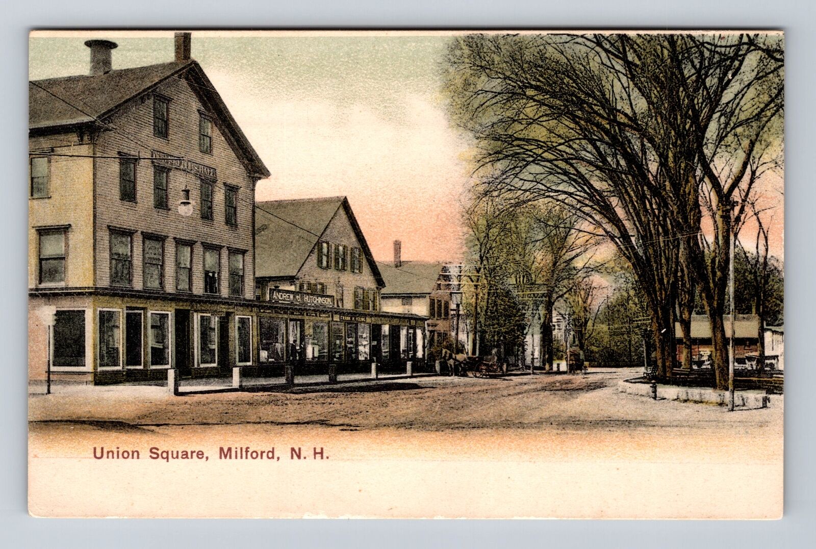 Milford NH-New Hampshire, Union Square, Advertising, Vintage Postcard