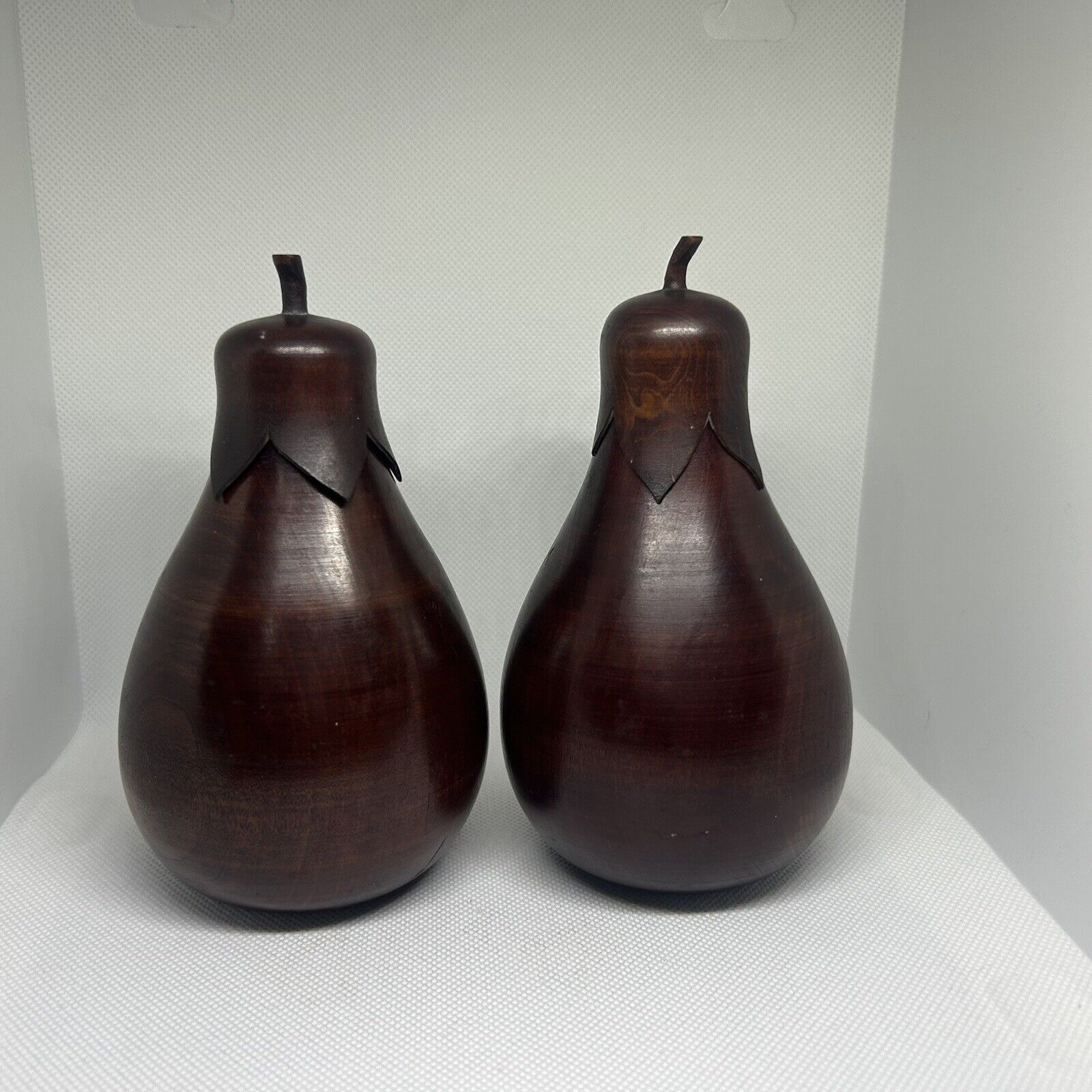 2 Wooden Japanese Tea Caddy Aubergine Eggplant Shape *1 LID IS CHIPPED*