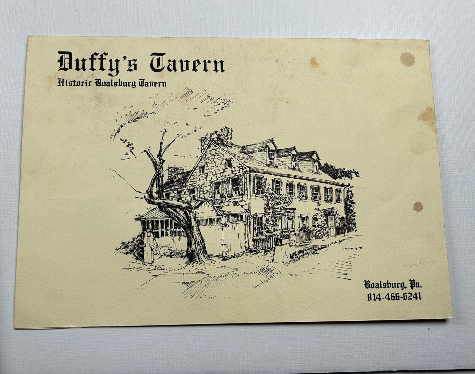 Vintage Restaurant Menu Duffy\'s Tavern Boalsburg PA 