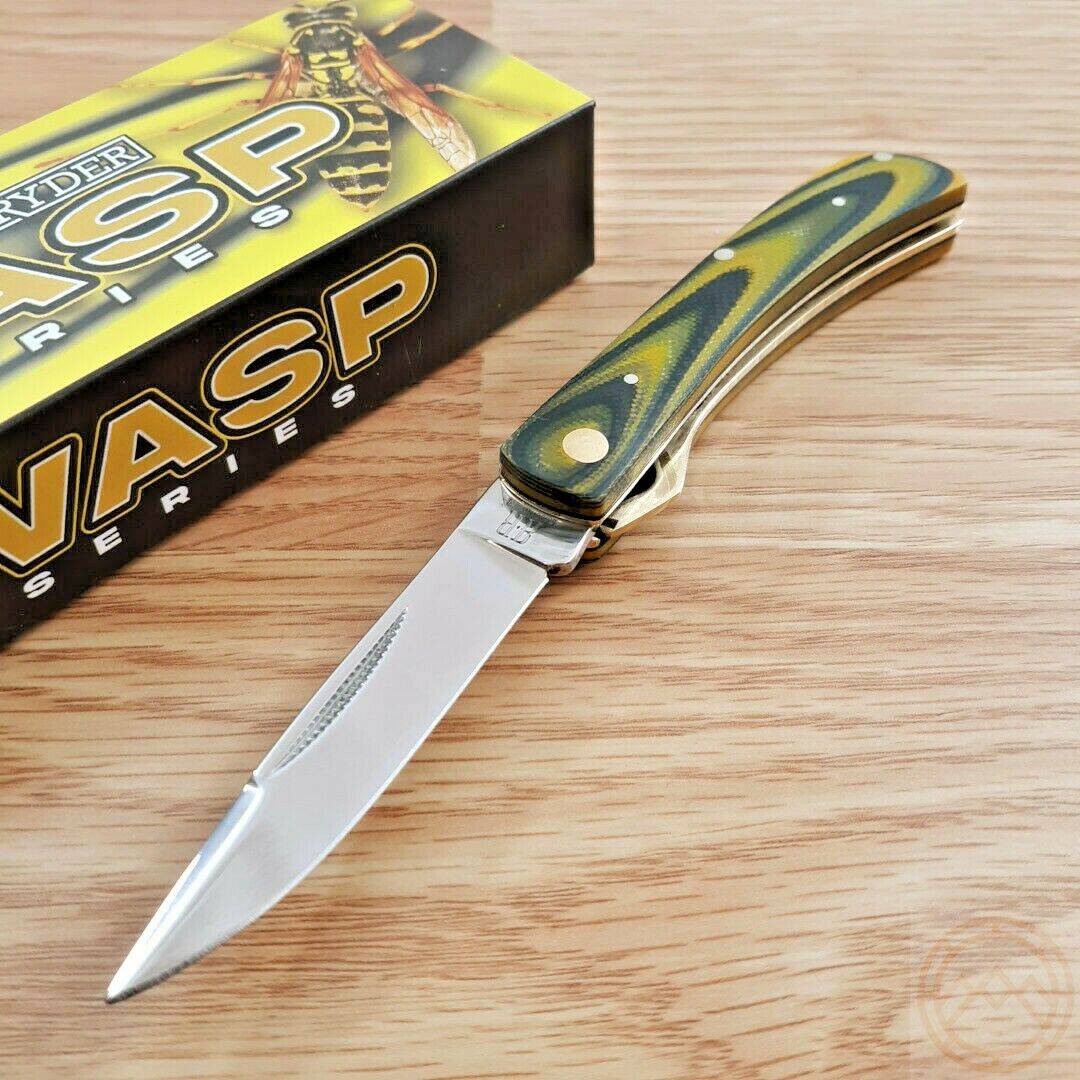 Rough Ryder Wasp Linerlock Folding Knife Stainless Blade Yellow/Black Micarta