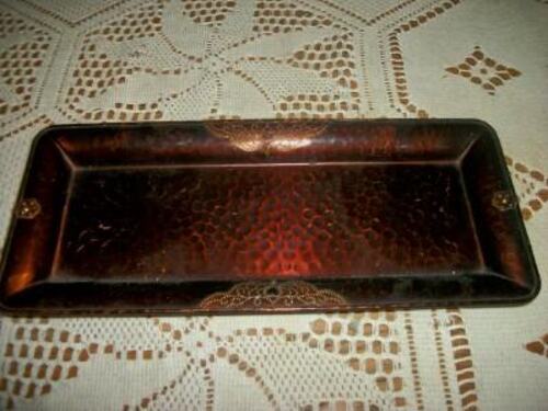 ANTIQUE HAMMERED COPPER PEN TRAY JAPANESE ARTS AND CRAFTS  ERA SIGNED AUTHENTIC