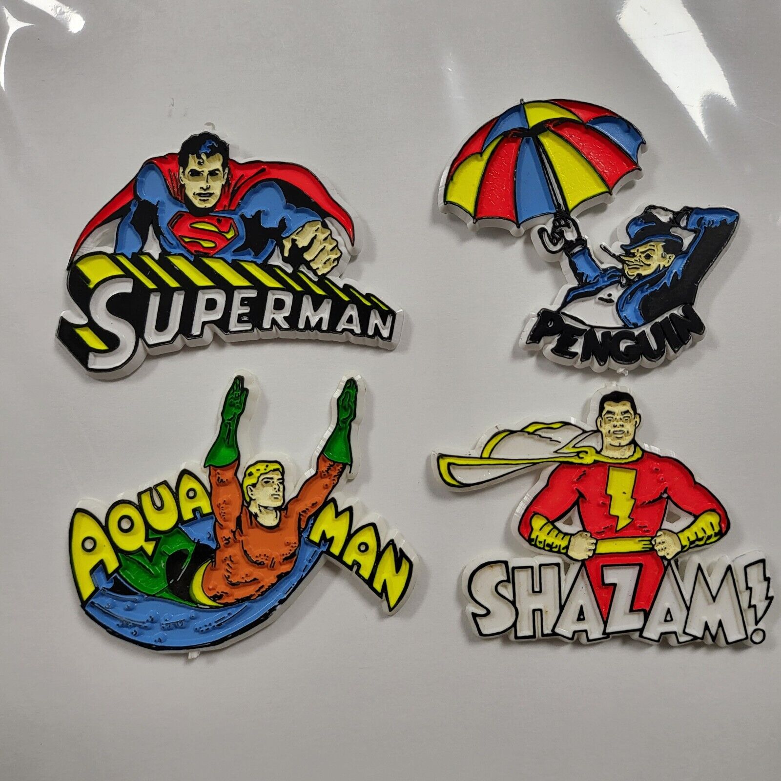 Vintage 1970's DC Comics Aquaman Superman Shazam Penquin Plastic Fridge Magnet