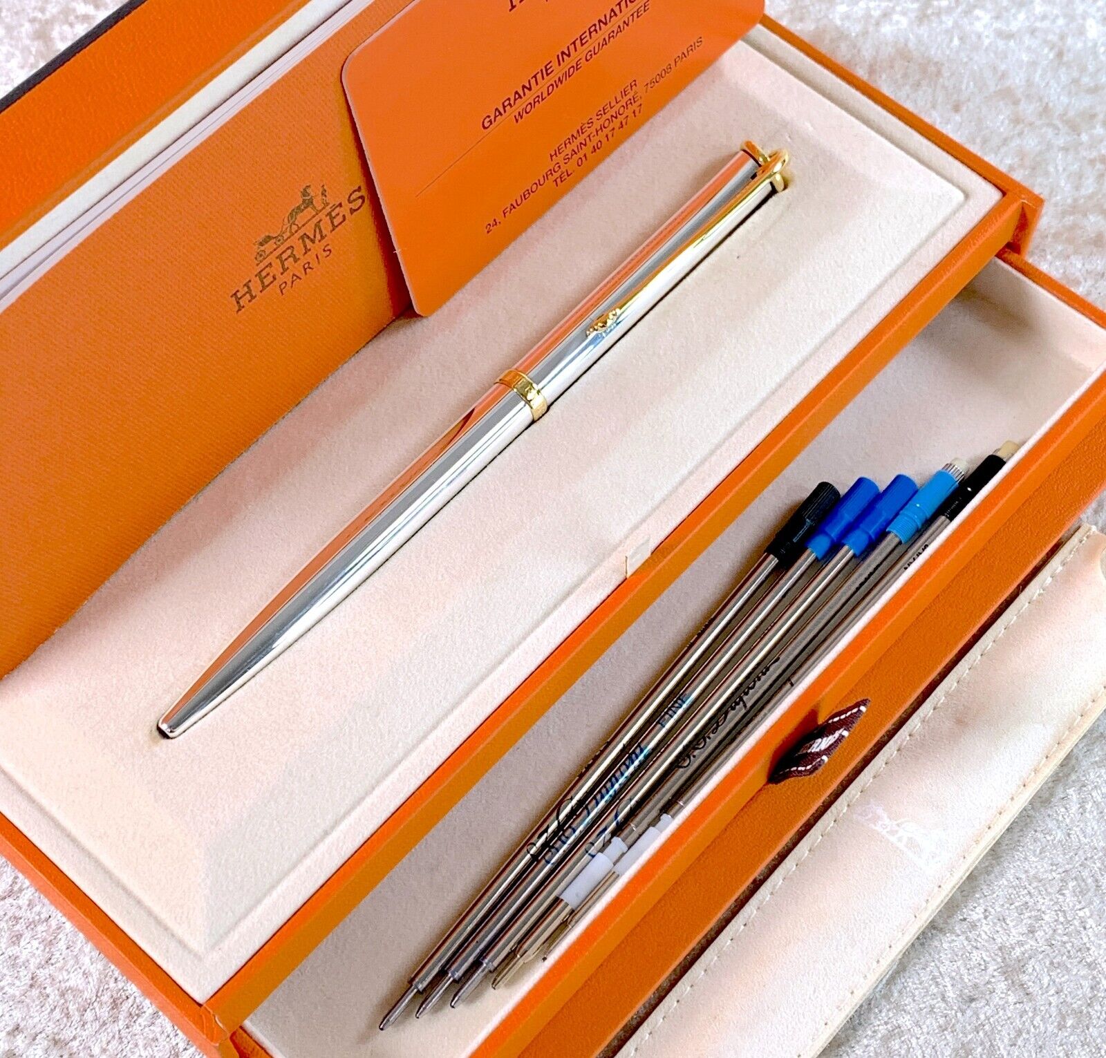 Vintage Hermes Allegro Ballpoint Pen & Mechanical Pencil 2WAY SV925 With Box
