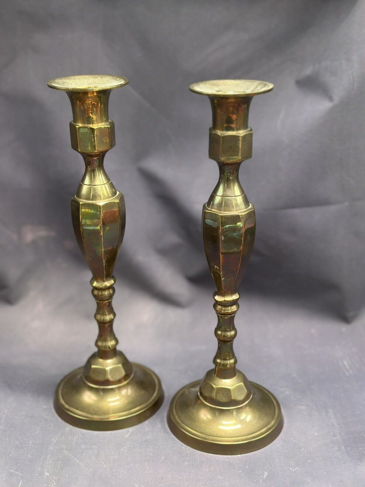 Vintage Solid Brass Hosley Pair Candlestick Holders Perfect Patina India