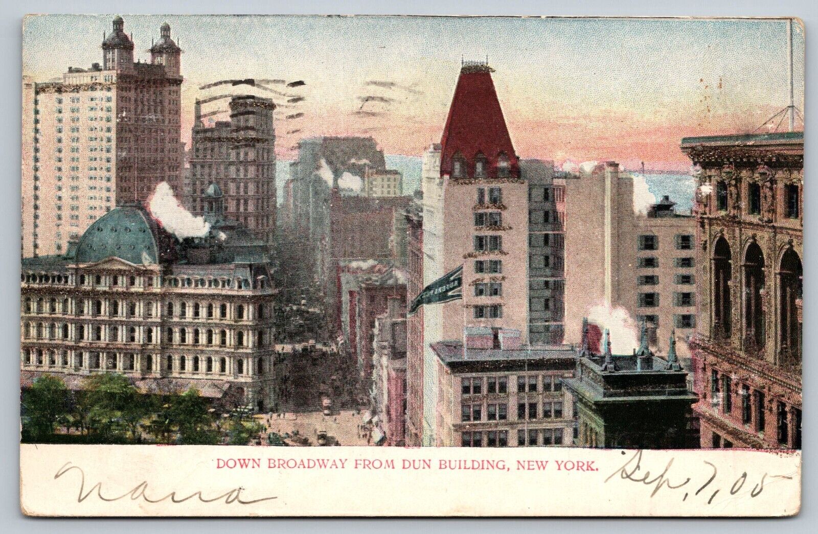 Vintage 1906 Postcard Down Broadway from Dun Building, New York City