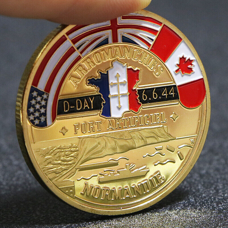 U.S.A Coin Normandy Landing Gold Plated Warfare Commemorative Challenge Coins