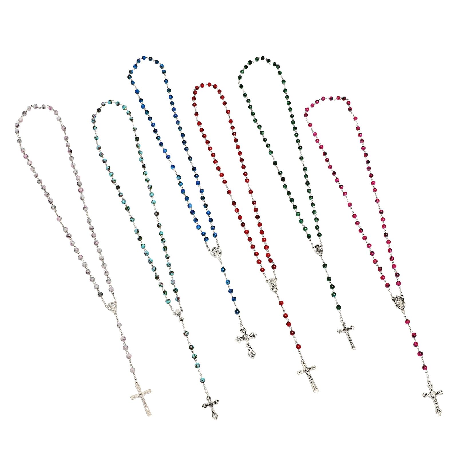 12 Pack Rosary Beads, Catholic for Women Men, Assorted Crucifix (6 Colors)