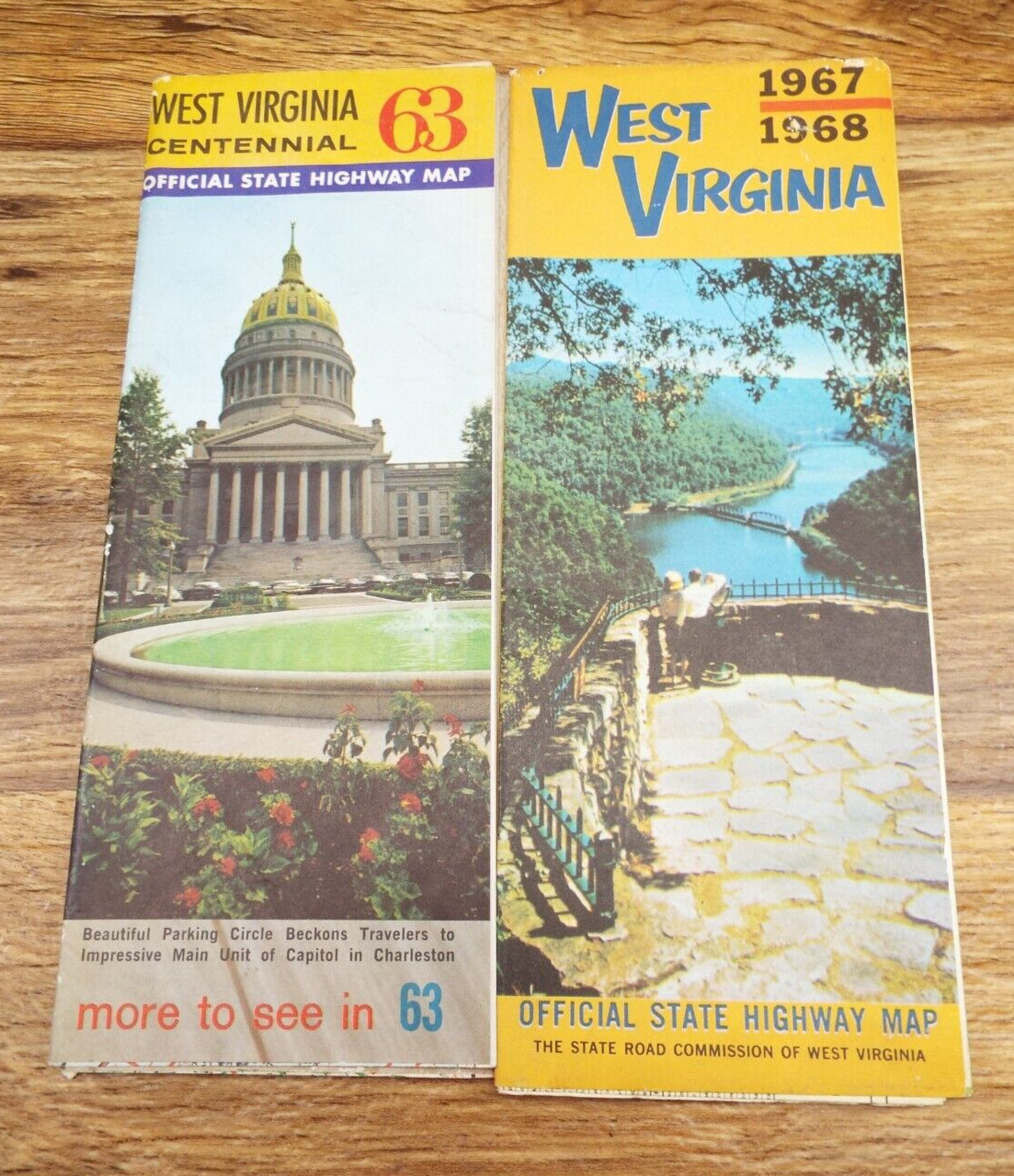 2-Vintage 1963/1967 West Virginia HIGHWAY Road Maps