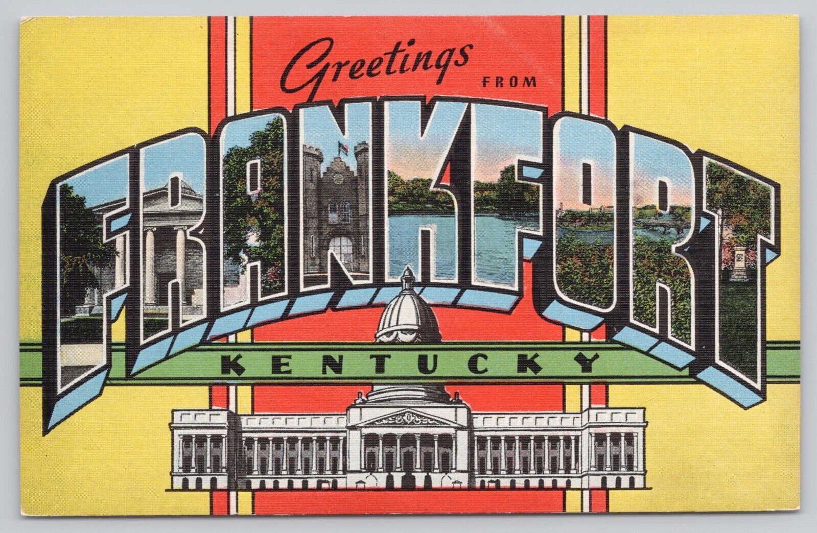 Frankfort Kentucky, Large Letter Greetings, State Capitol, Vintage Postcard