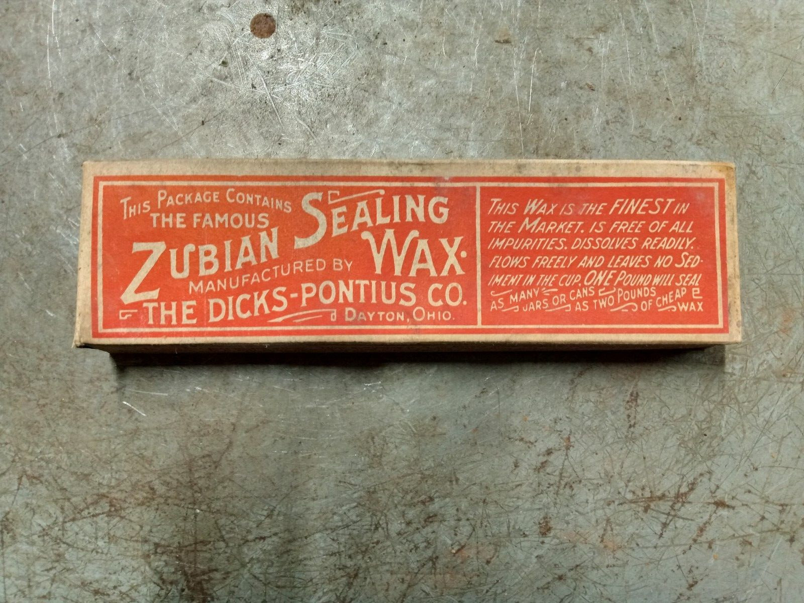 One Block Of Zubian Sealing Wax mfg. By The Dicks-Pontius Co. Dayton,Ohio