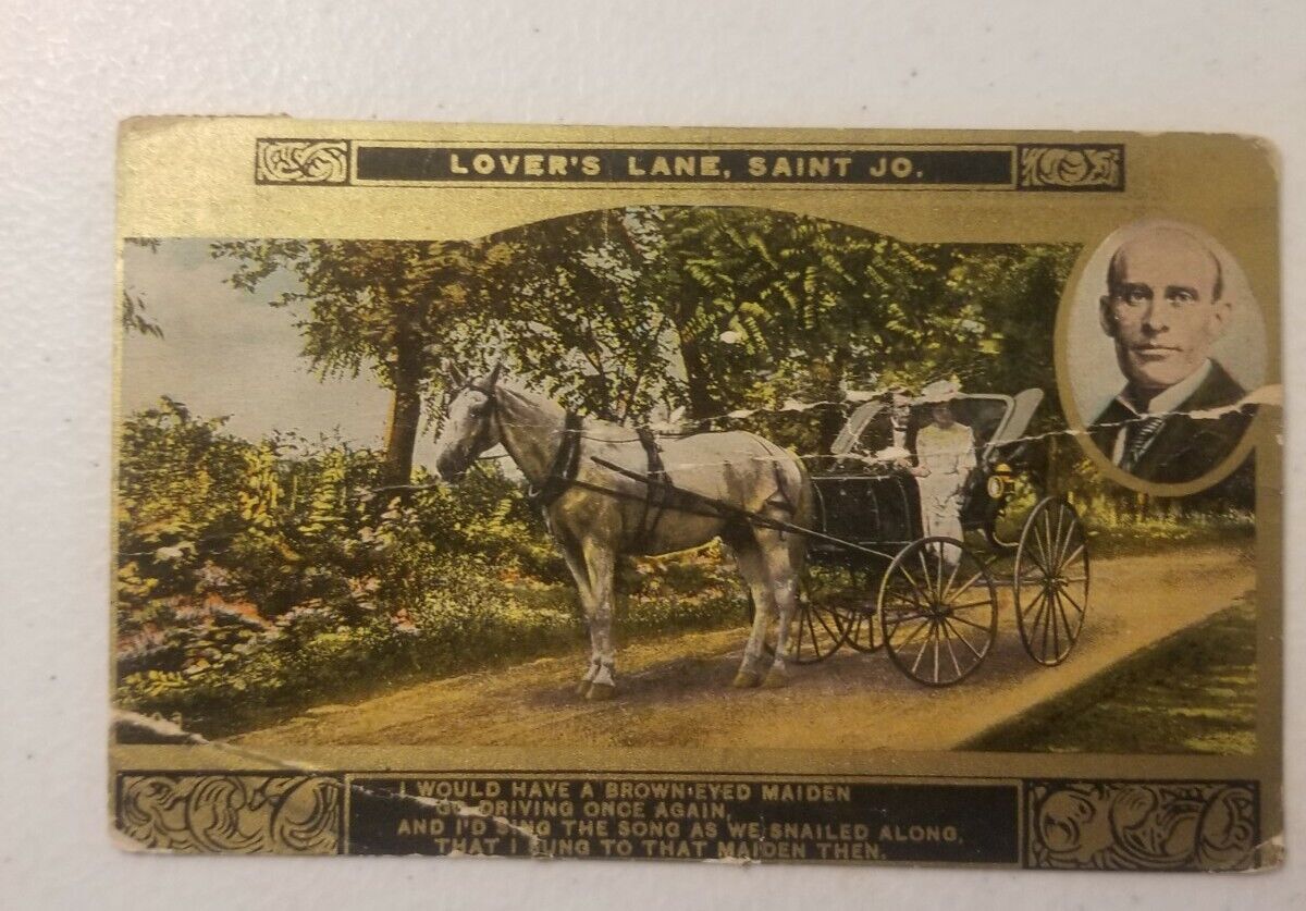 Lover's Lane Saint Jo    Horse and carriage Vintage post Card