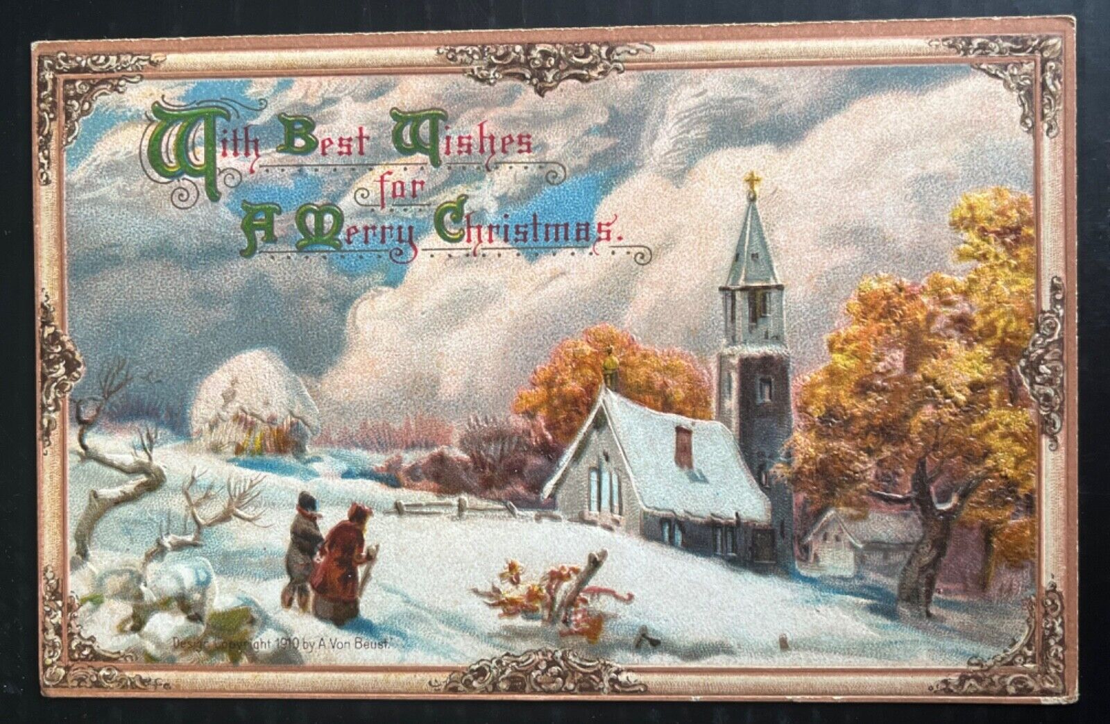 Antique Christmas People Walking to Church Anton Von Beust Postcard c1910