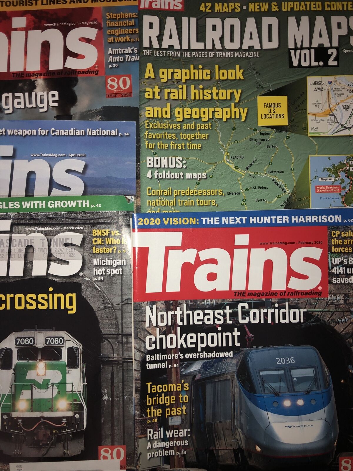 Trains Magazine 2020 5 Editions Jan Feb Mar April Railroad Maps Vol 2