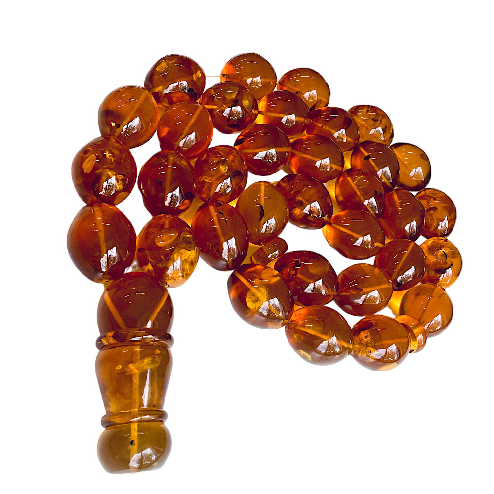 Huge Amber Beads Decorative Cognac Amber Islamic Prayer, 33 Olive Beads
