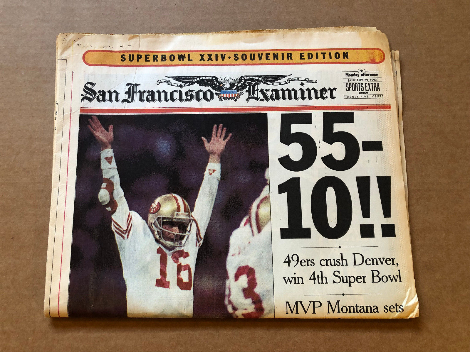 55-10 49ers Win Super Bowl Complete Newspaper January 29 1990 Joe Montana Rice