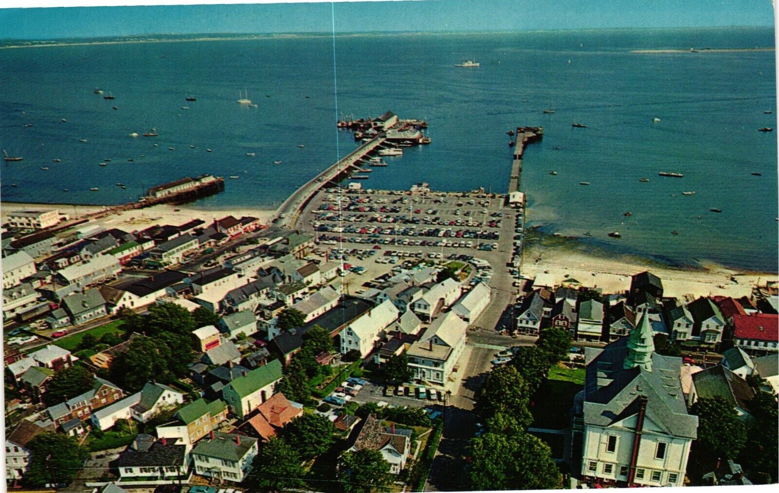 View From The Provincetown Monumnet Showing Town Piers Harbor Vintage Postcard