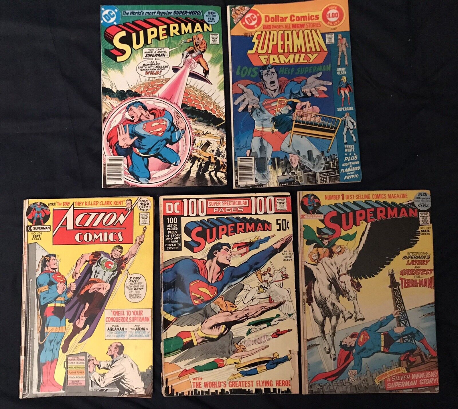 NEAL ADAMS SUPERMAN & ACTION lot of 5 comics: #249, 252, 308, 404, 183...AVG VG