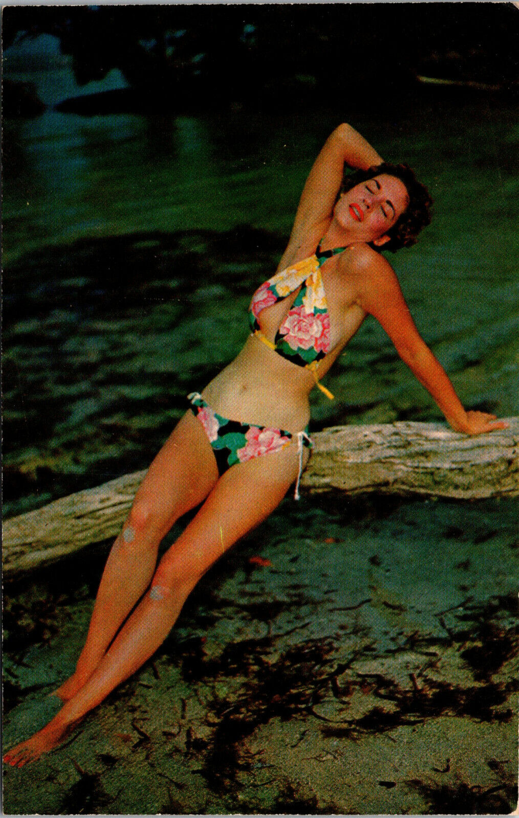 Vtg 1960\'s Bathing Beauty Woman Bikini Swimsuit Chrome Postcard