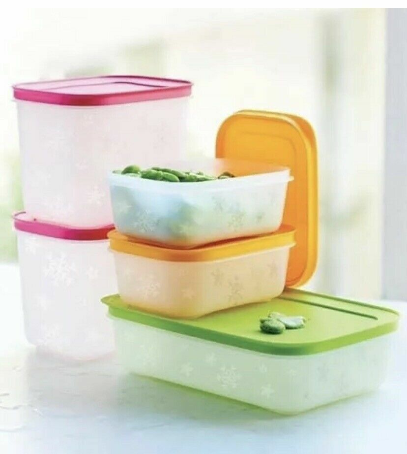 Tuppeware NEW freezer mate plus 5pc simple storage contain set green pink orange