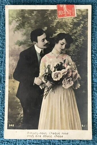 Vintage 1912 French Postcard,  wedding(?) greetings  Mailed within France