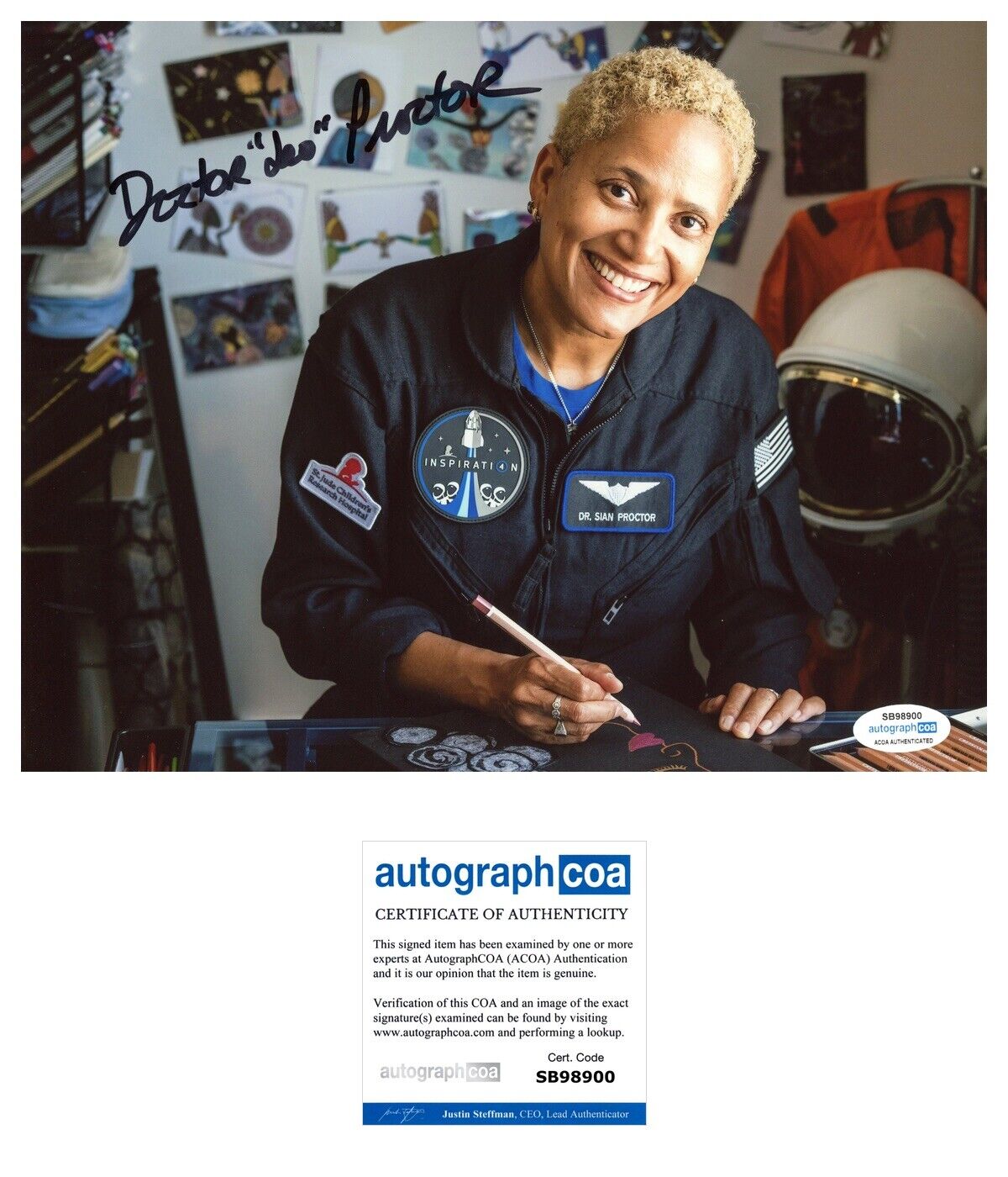 Sian Proctor Astronaut Signed Autographed 8x10 Photo ACOA Rare SpaceX Mission