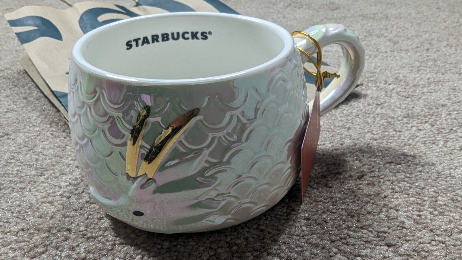 Starbucks Mug Lunar New Year Dragon 2024 Iridescent White Scales Bag Gift
