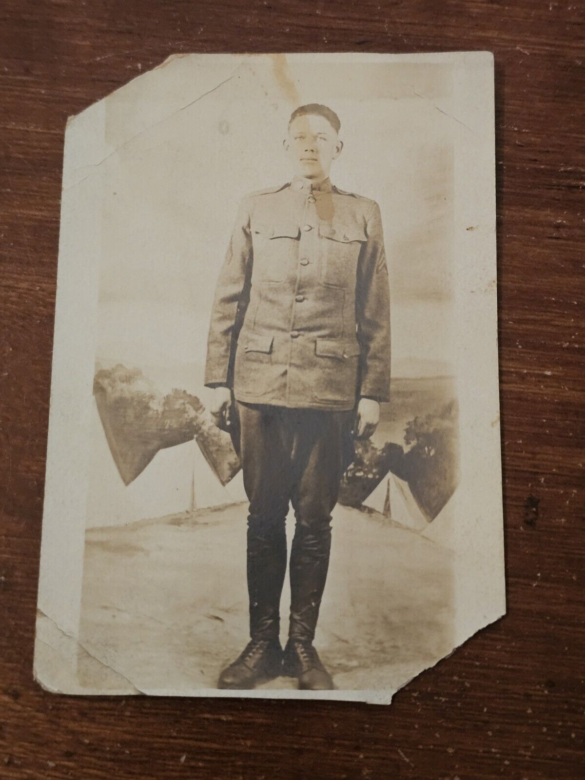 Antique Real Photo Postcard RPPC WWI Soldier In Dress Uniform Army Military 
