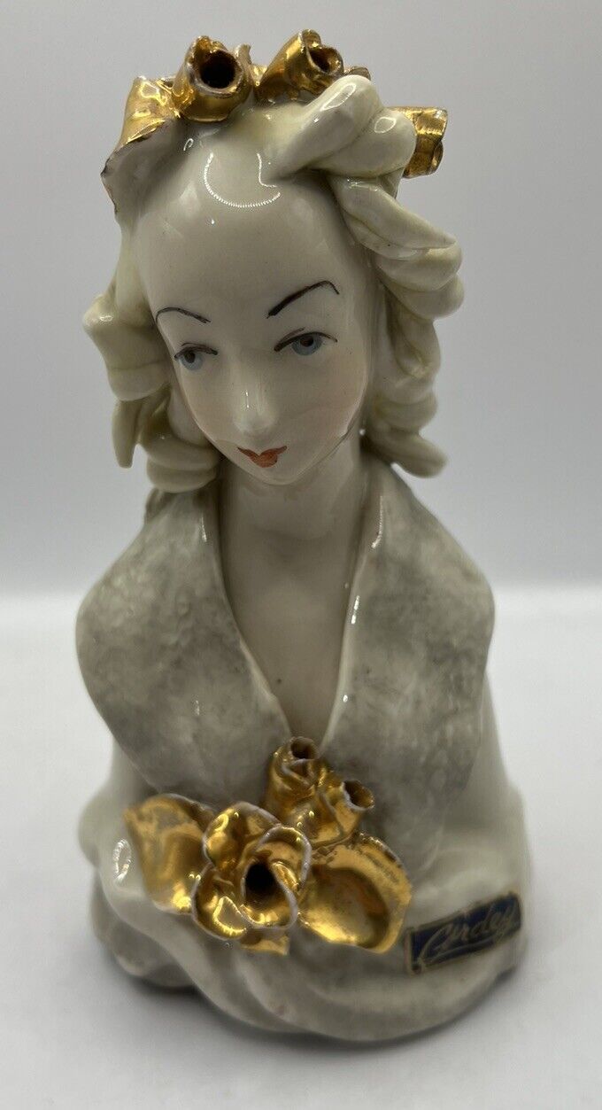 Vintage Cordey Cybis Woman Lady Figurine Statue Bust 1940's Gilded Gold Antique