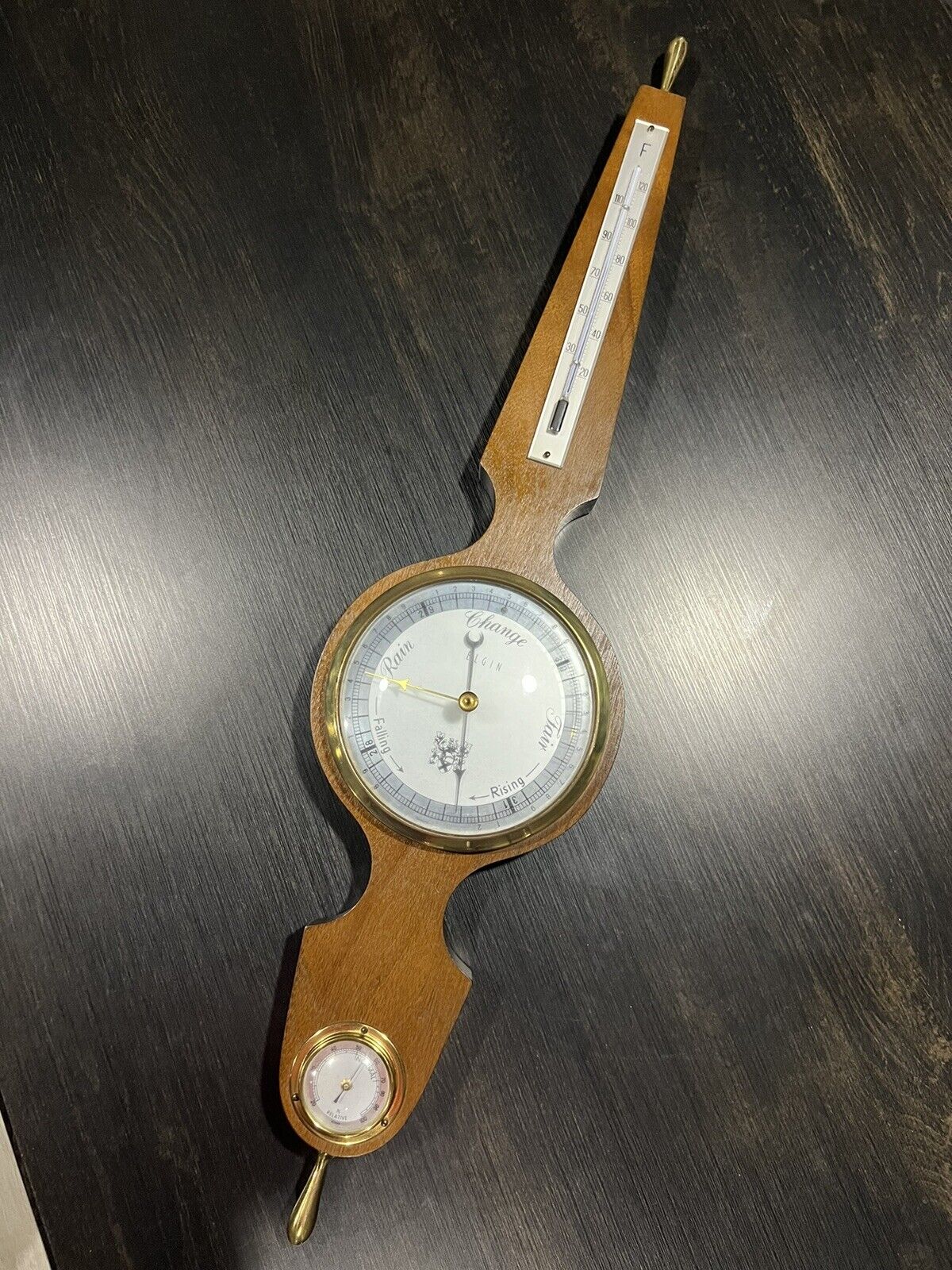Vintage Elgin MCM Weather Station Barometer Humidity Thermometer Mid-Century