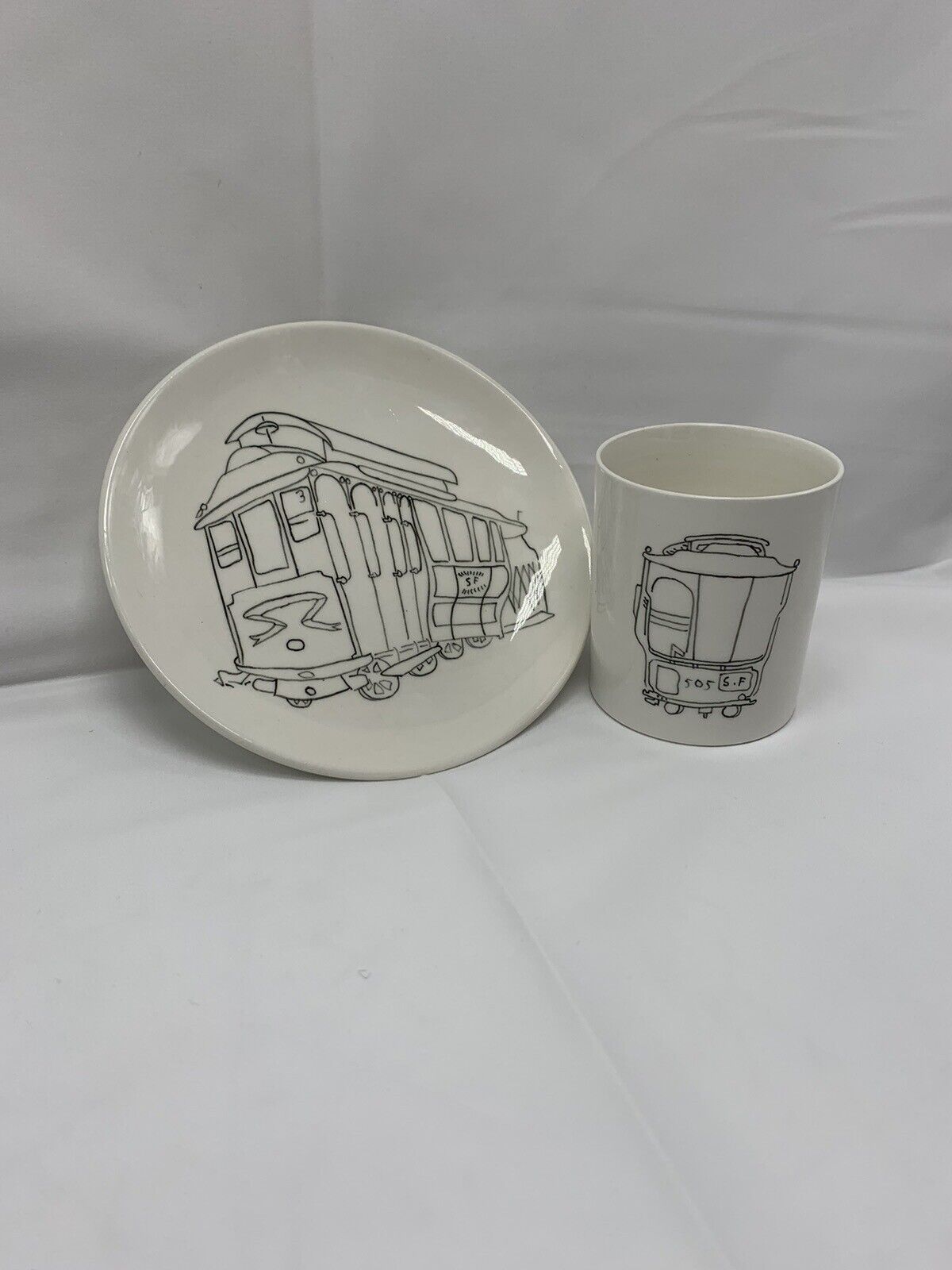 Vintage Bassanello Italy Demitasse Cup & Saucer Hand Painted Train Scene