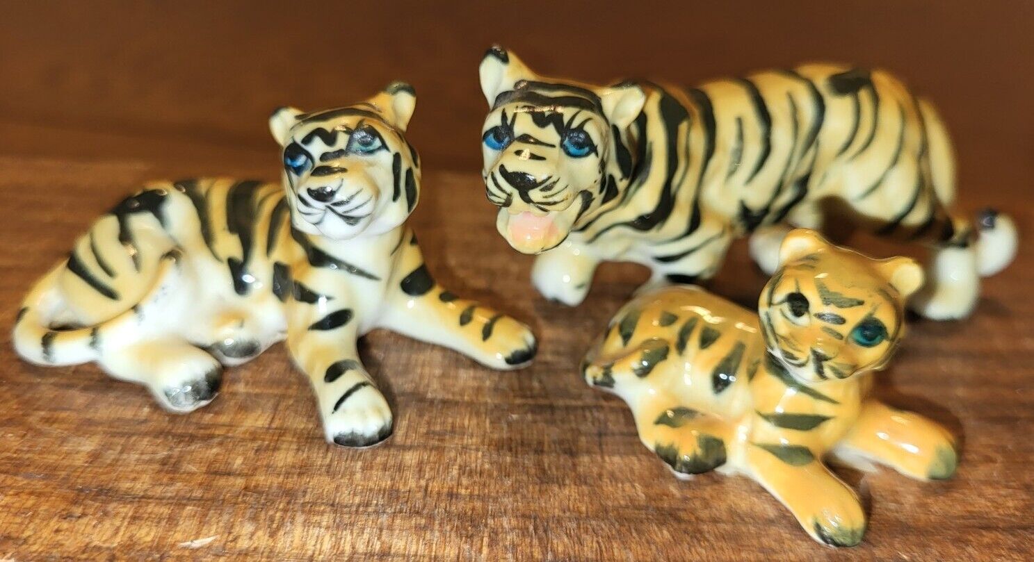 Vintage Ceramic Miniature Tiger Family