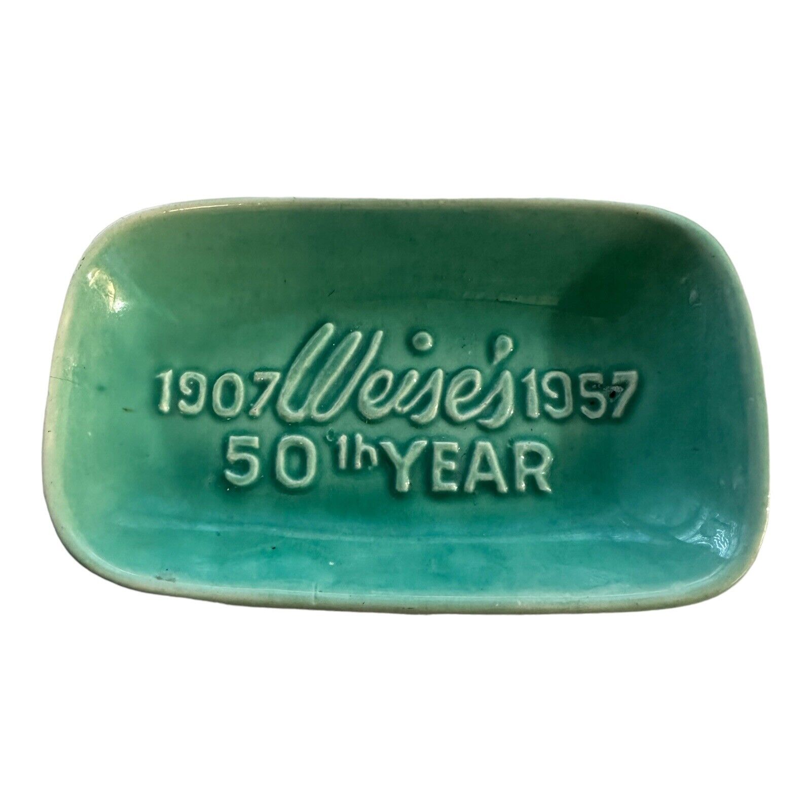 Vtg Royal Haegar Weises 50 Year Anniversary Trinket Dish Rectangular Mint Green