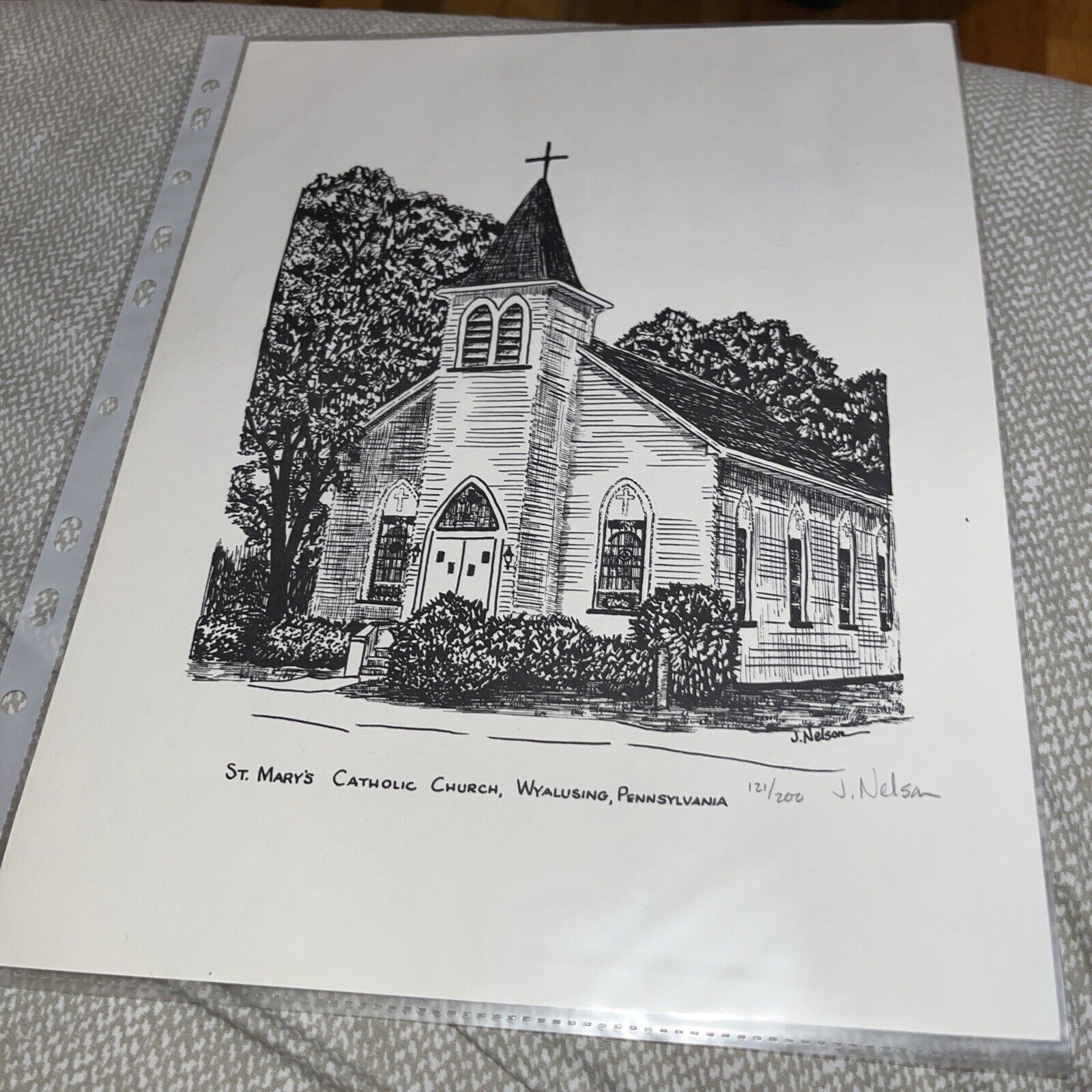 Vintage Joan Nelson Print: St Mary’s Catholic Church Wyalusing PA Pennsylvania