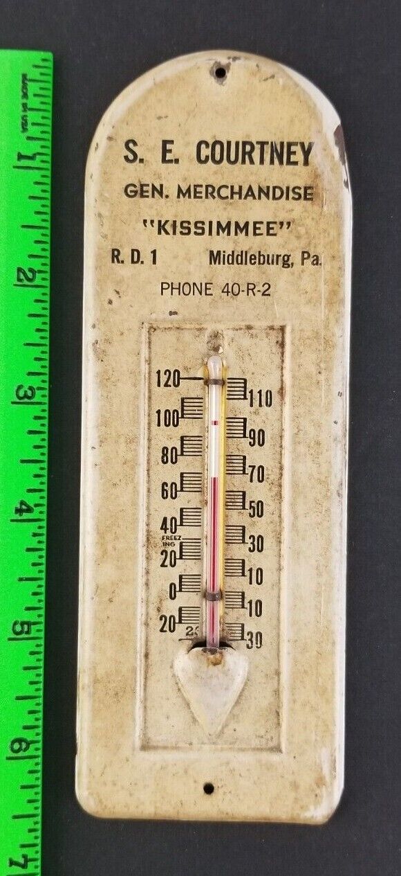 1920's Kissimmee Middleburg Pennsylvania Metal Hang Courtney Thermometer