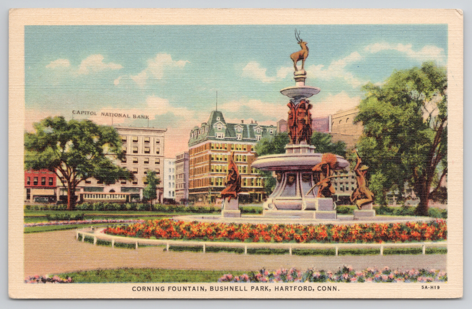 Hartford Connecticut Corning Fountain Bushnell Park Linen Postcard