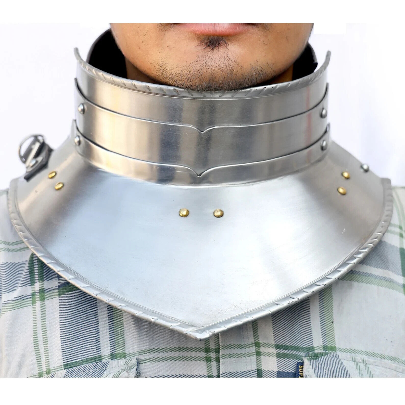 Medieval Knight Armor Steel Gorget Neck Protection w/ Adjustable Leather Strap