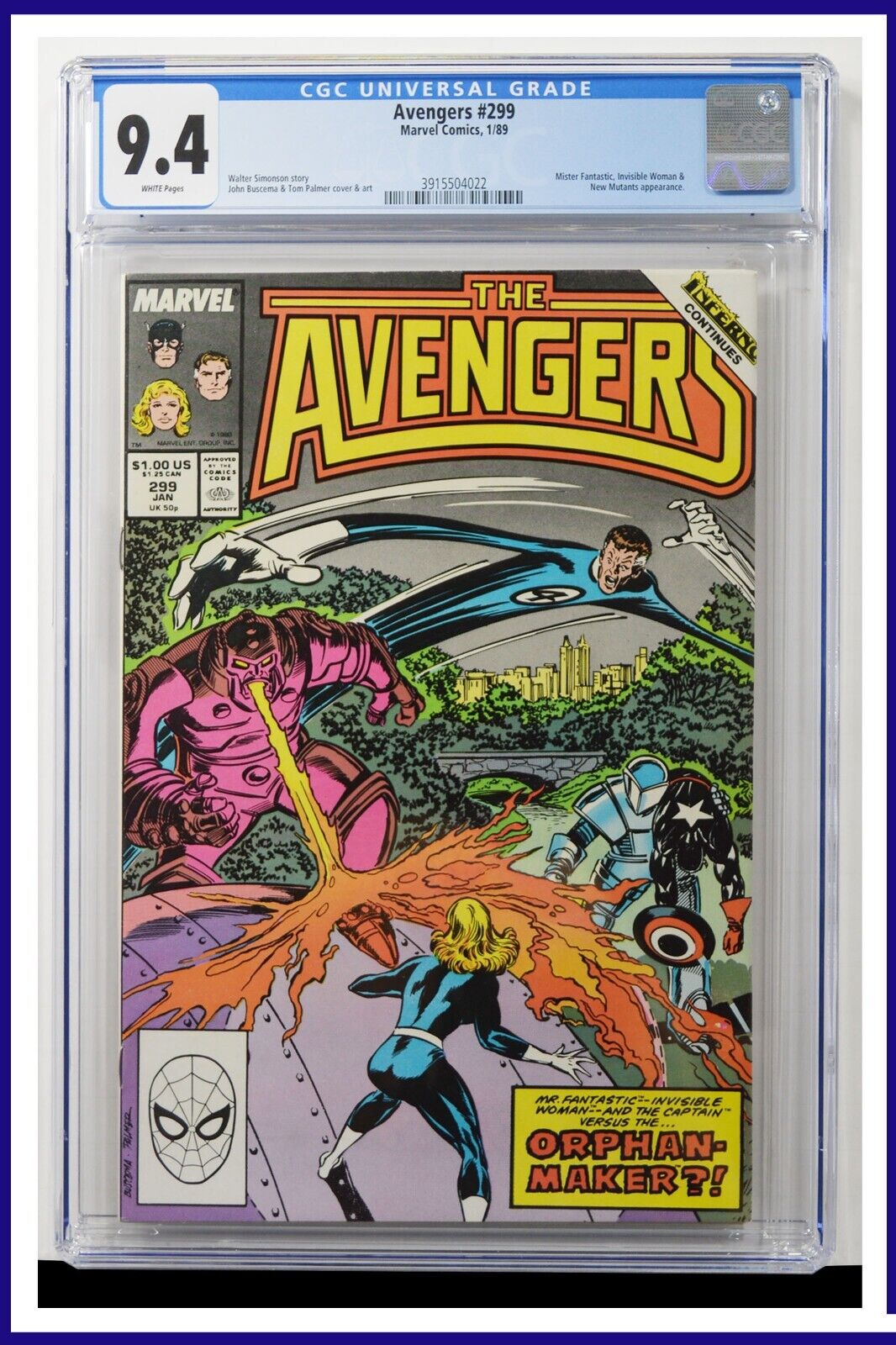 Avengers #299 CGC Graded 9.4 Marvel January 1989 White Pages Comic Book.