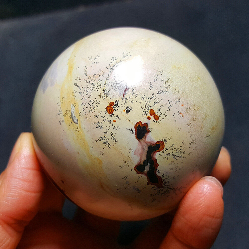 412G Natural Polished Chinese painting agate Crystal ball Madagascar 5386+