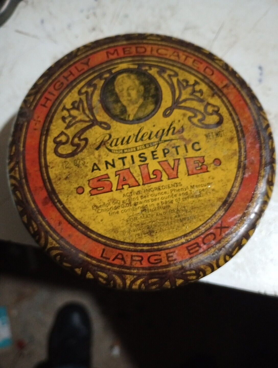 Vintage Rawleighs Antiseptic Salve Tin Large Box W/Original Contents