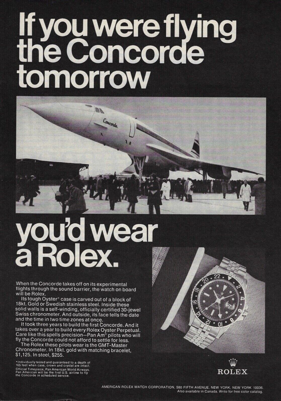 Vintage 1970 Rolex Oyster GMT-Master Chronometer Concorde Original Ad 324